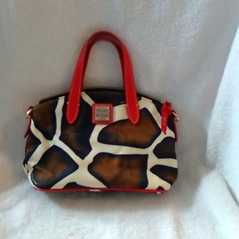 VTG So Cute Small Dooney Bourke giraffe print with red leather trim
